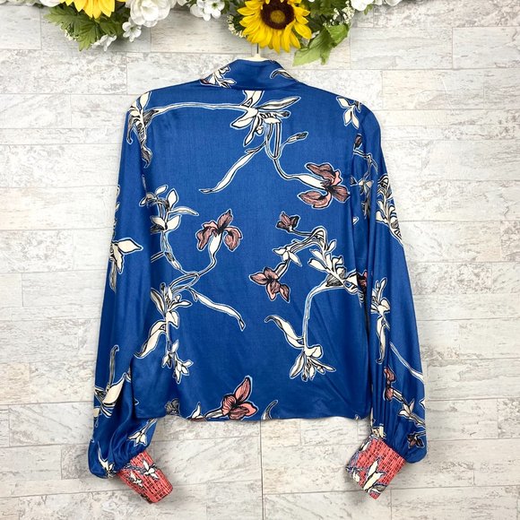 ALEXIS Blue Floral Long Sleeve Button Down Blouse - Picture 9 of 13